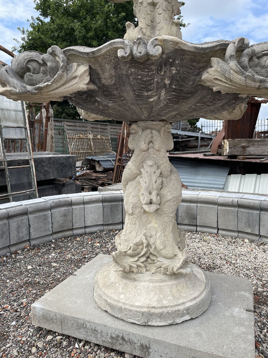 Fontaine de jardin antique en pierre calcaire-photo-2