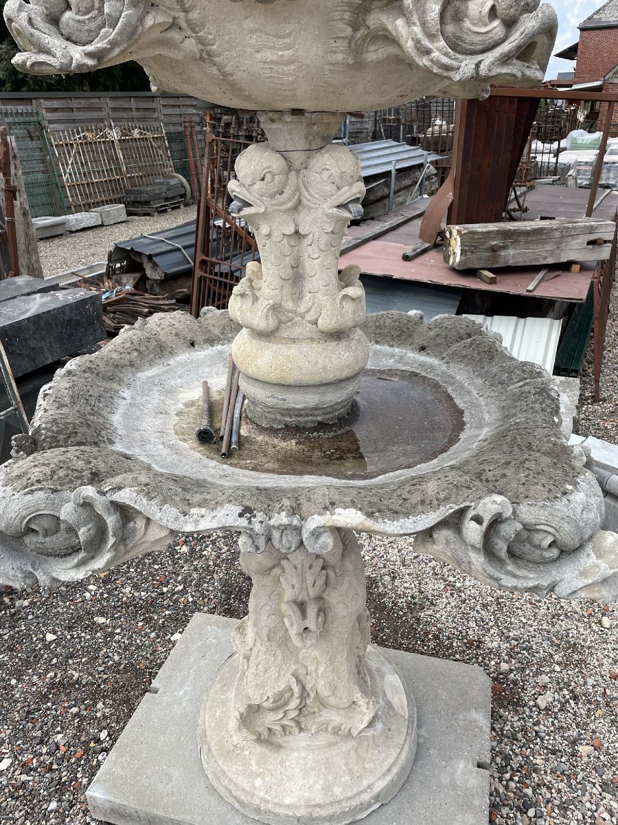 Fontaine de jardin antique en pierre calcaire-photo-3