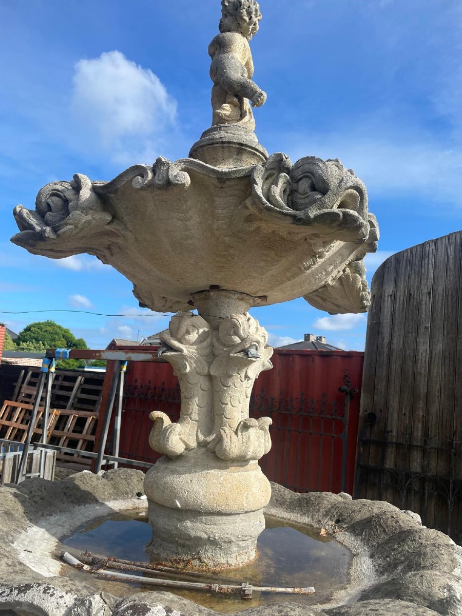 Fontaine de jardin antique en pierre calcaire-photo-5