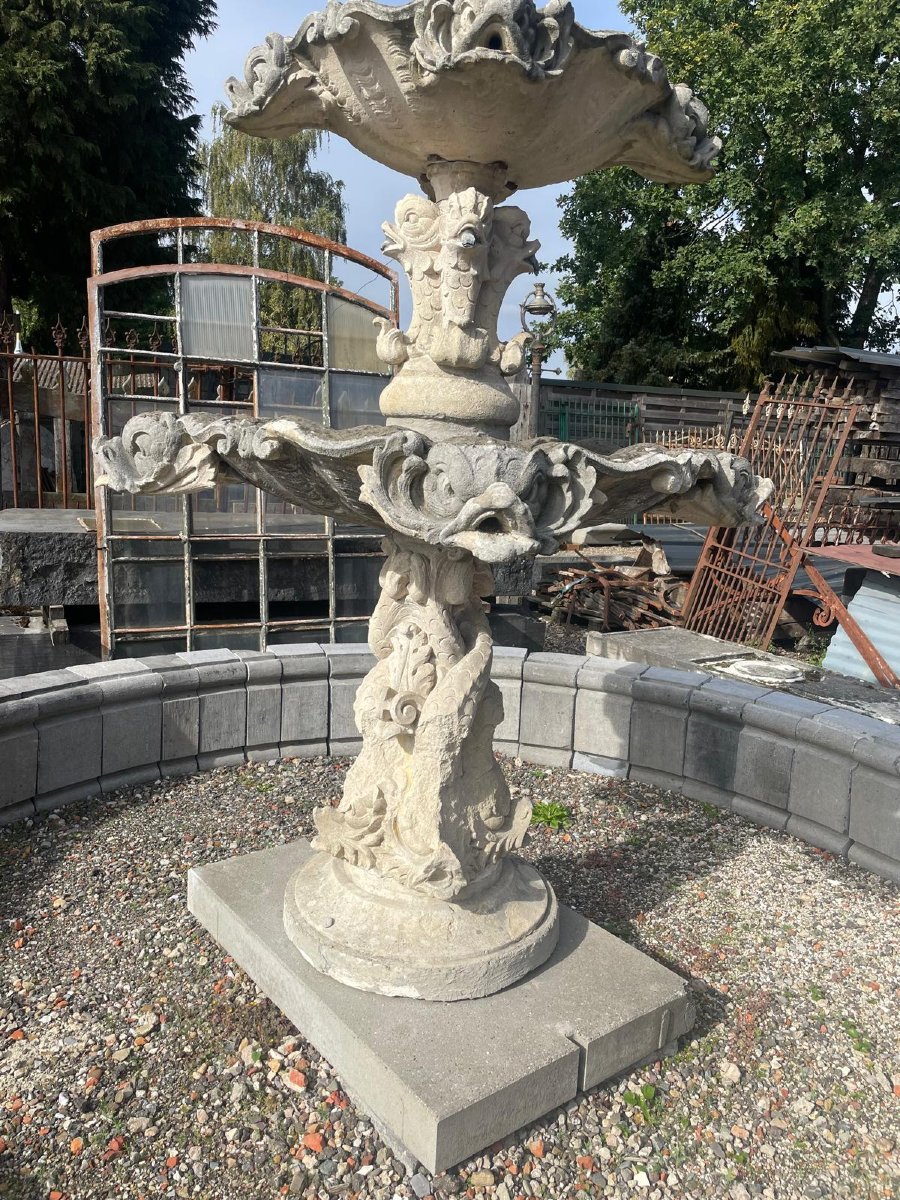 Fontaine de jardin antique en pierre calcaire-photo-6