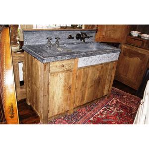 Country Kitchen For Indoors And Outdoors With Blue Stone Sink