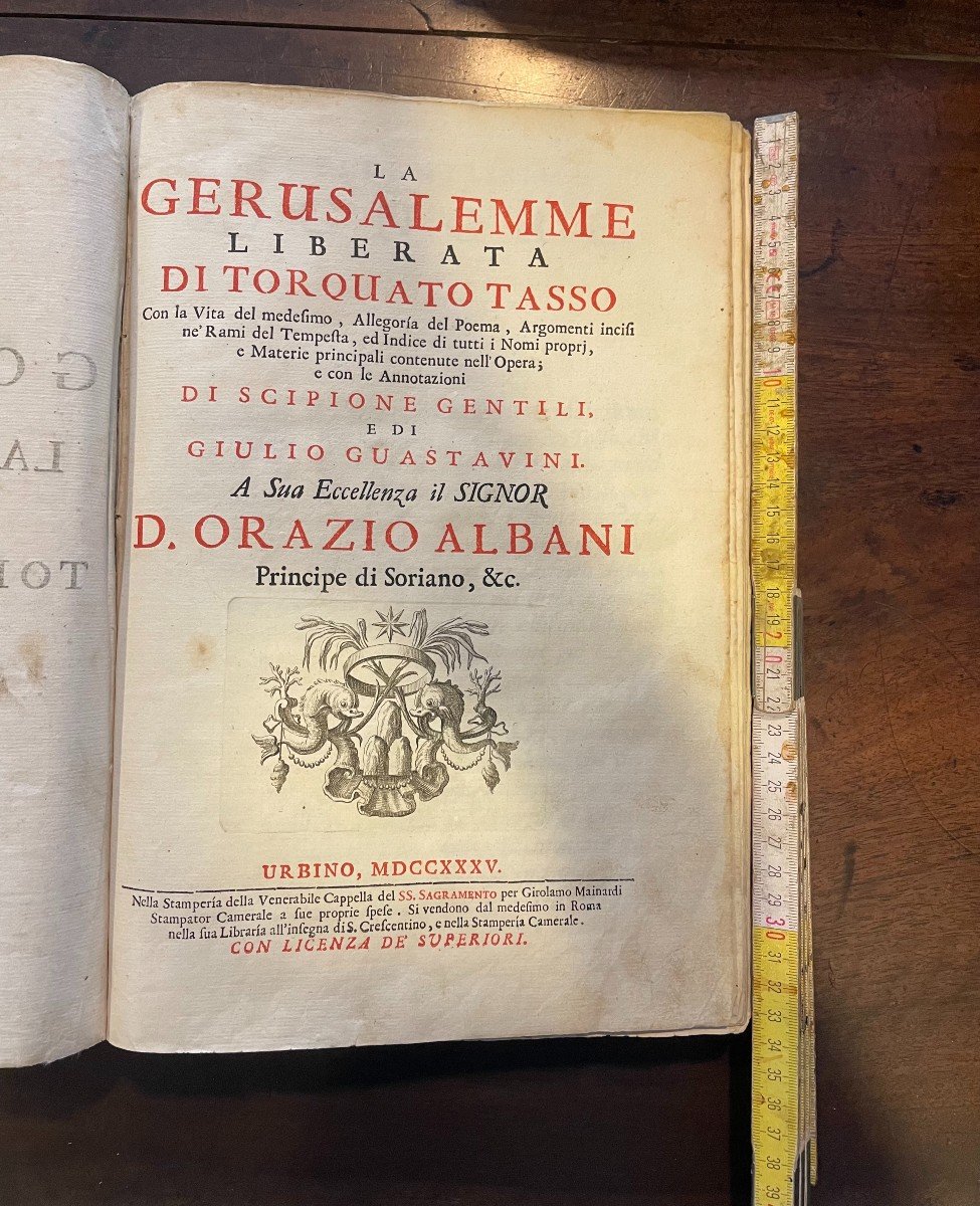 Book "la Gerusalemme Liberata" Di Torquato Tasso. Mainardi, Urbino 1735