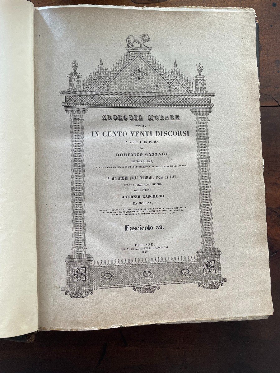 Livre "zoologia Morale Esposta In Cento Venti Discorsi.. ". Battelli, Firenze 1843-photo-3