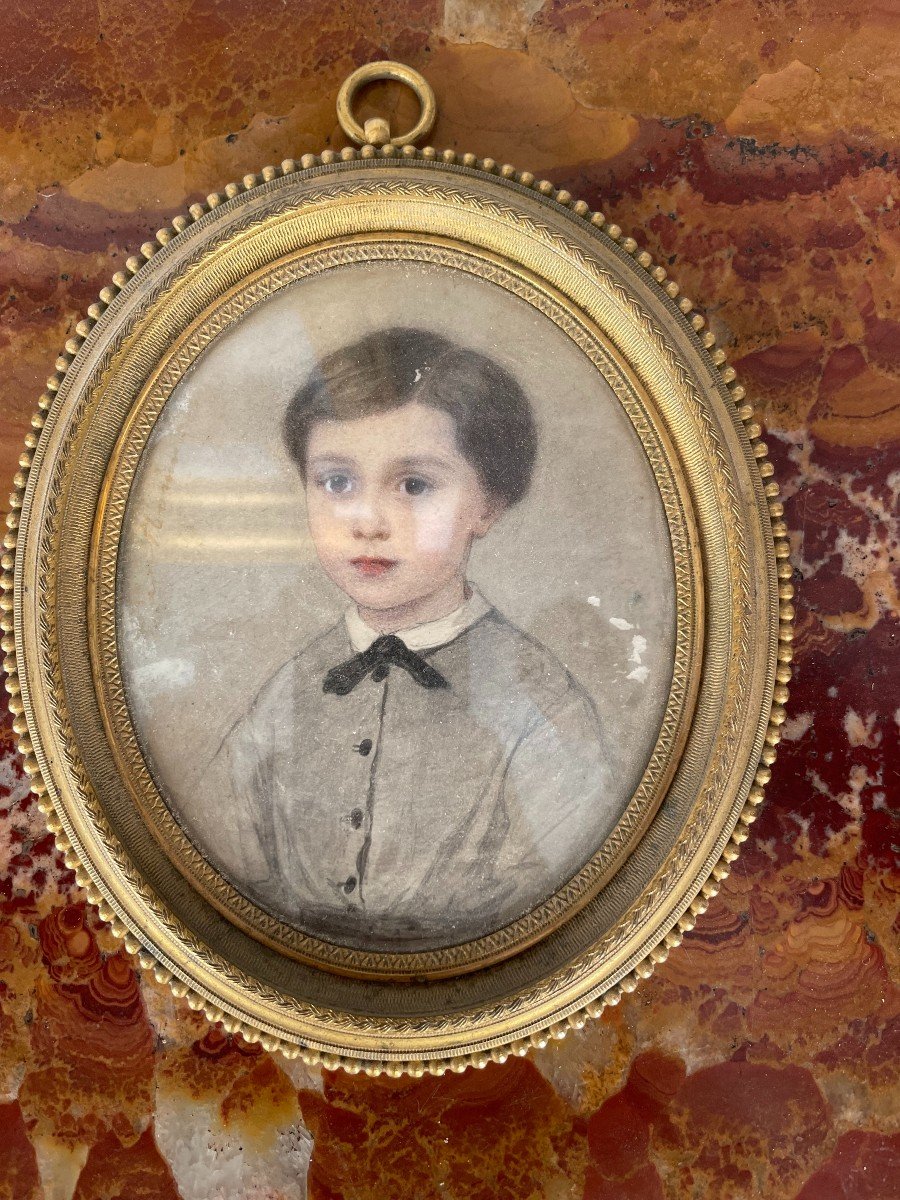 Miniature d'Eugénie Morin (1833-1875): portrait d'un jeune garçon-photo-3