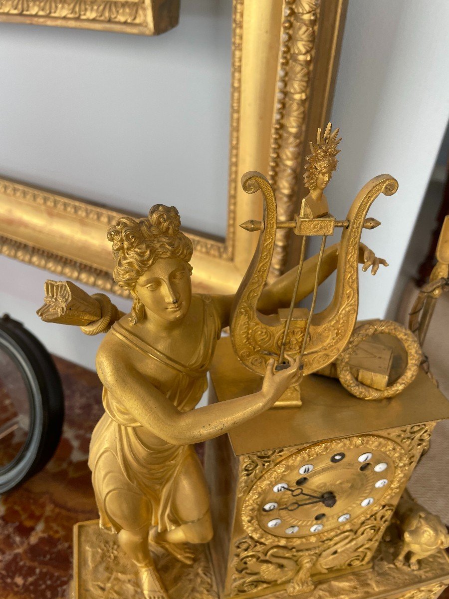  Magnificent Gilded Bronze Pendulum Representing Diana The Huntress-photo-2