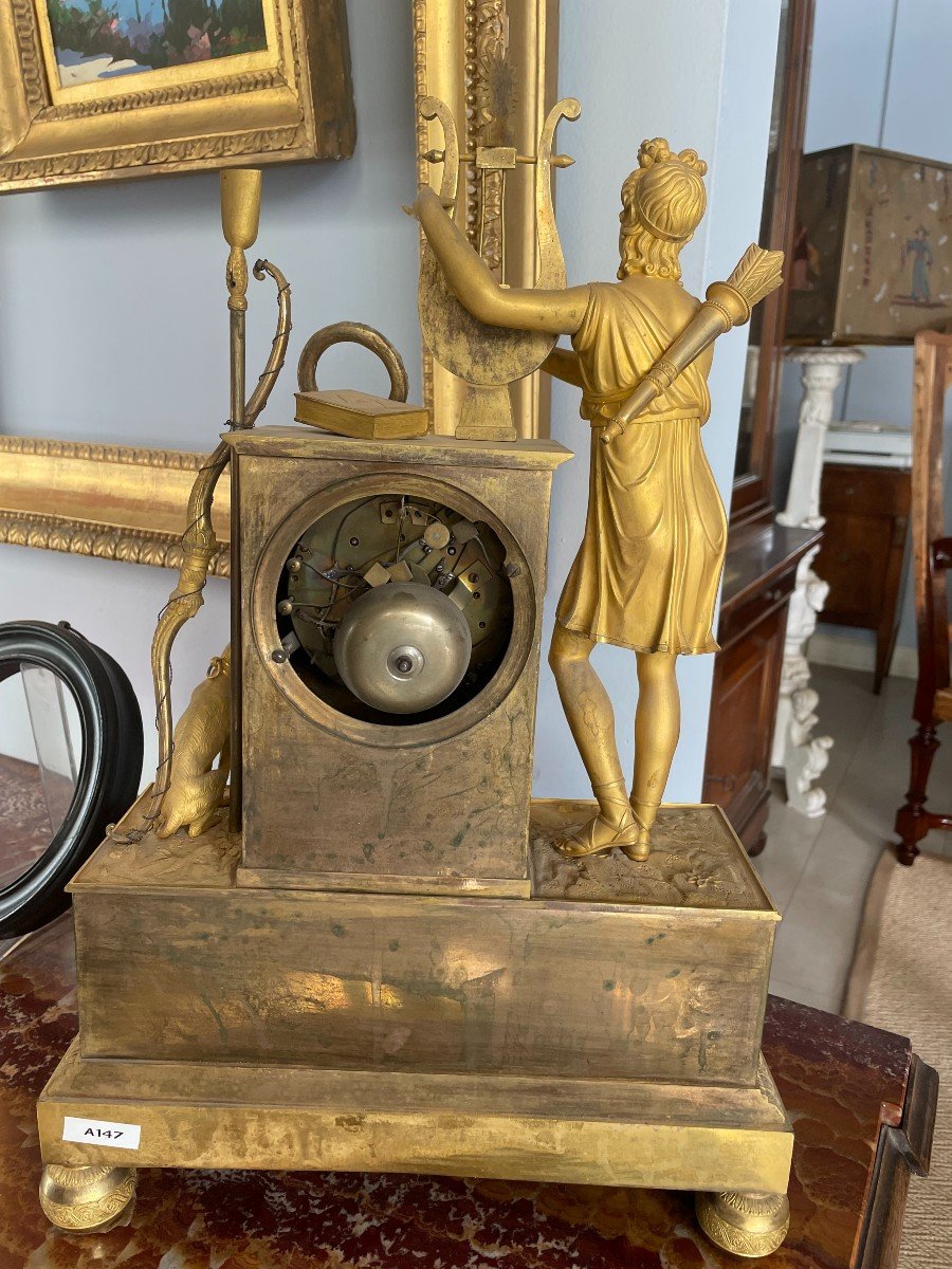  Magnificent Gilded Bronze Pendulum Representing Diana The Huntress-photo-3
