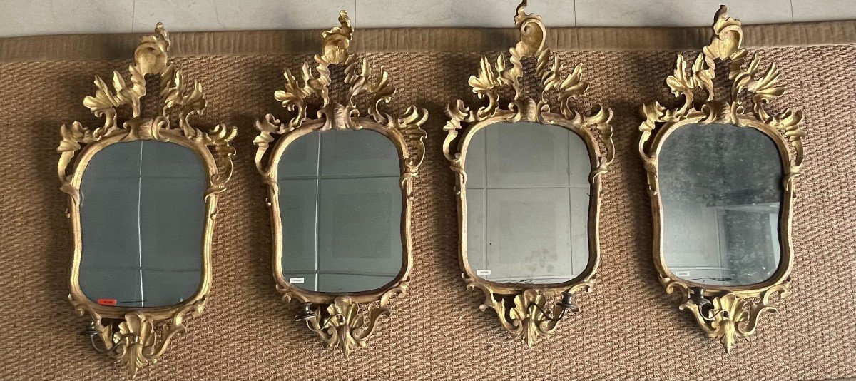 Set Of Four Carved And Gilded Louis XV Lombard Venetian Mirrors