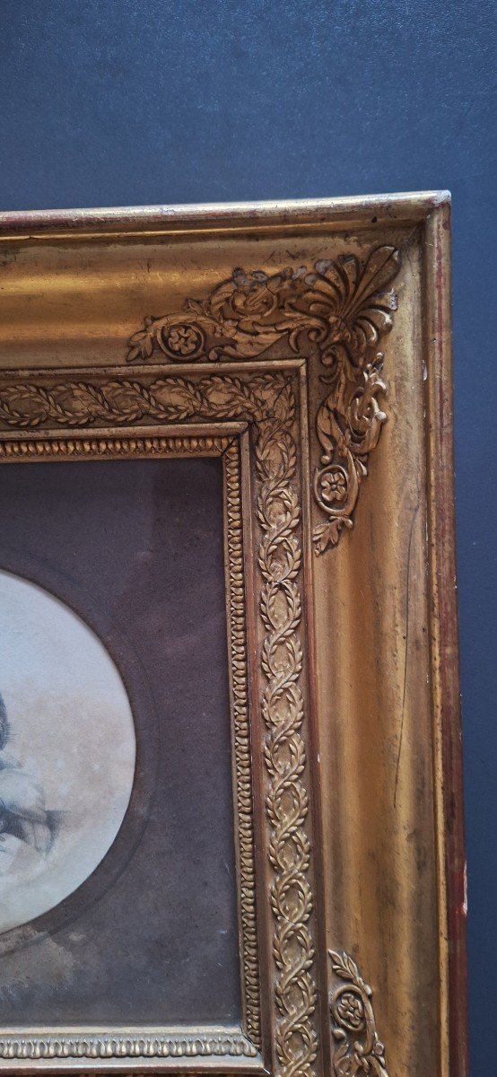 Golden Empire Frame With Engraving Depicting "the Madonna Della Seggiola" 19th Century-photo-3