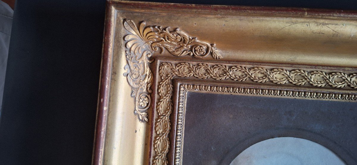 Golden Empire Frame With Engraving Depicting "the Madonna Della Seggiola" 19th Century-photo-3