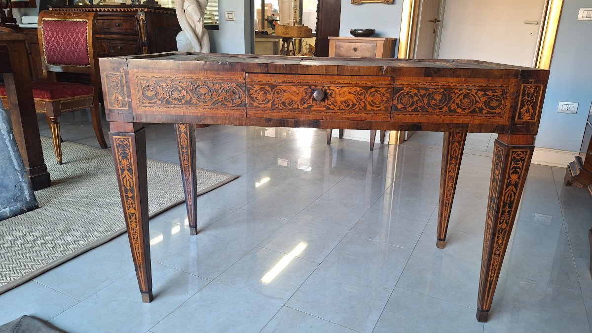 Louis XVI Console Table In Walnut With Inlay, Lombardy, Second Half Of The 18th Century.-photo-2