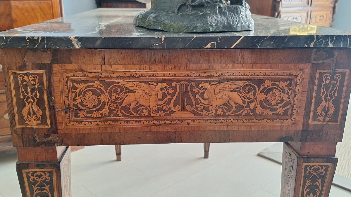 Louis XVI Console Table In Walnut With Inlay, Lombardy, Second Half Of The 18th Century.-photo-4