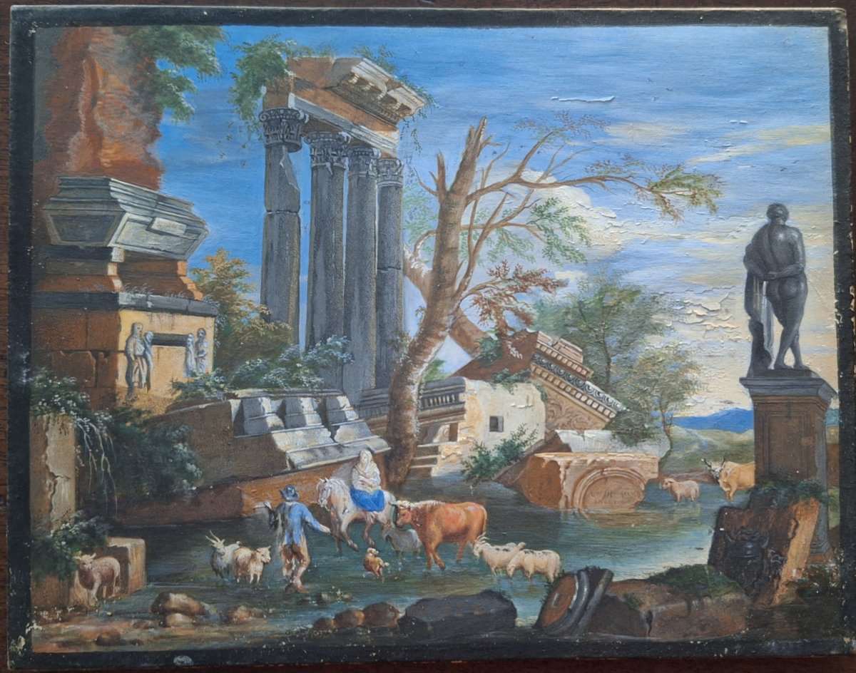 Maria Luigia Raggi, Genoa 1742–1813. Tempera On Parchment, Landscape Capriccio-photo-3
