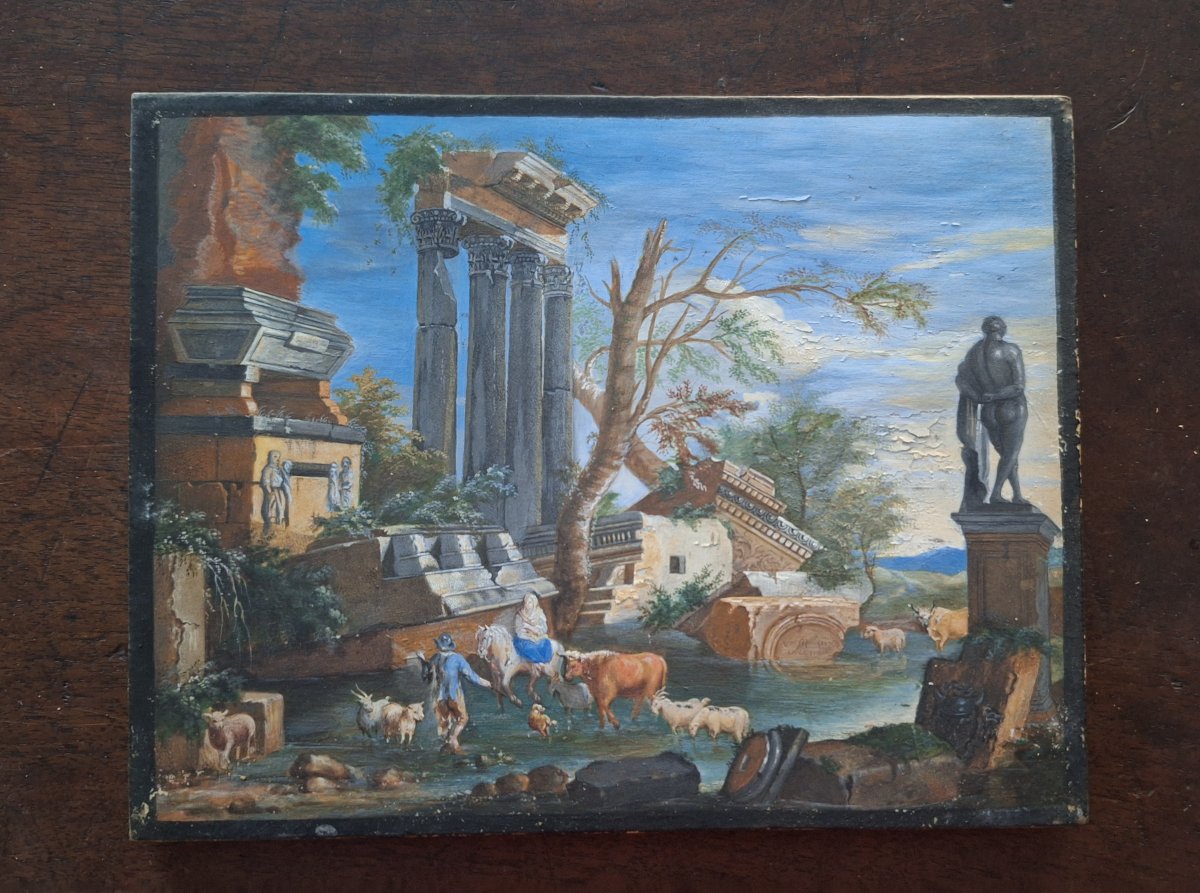Maria Luigia Raggi, Genoa 1742–1813. Tempera On Parchment, Landscape Capriccio-photo-4
