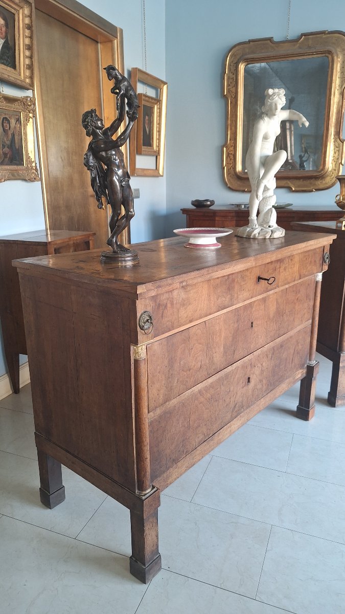 Pair Of Empire-style Chests Of Drawers, With Half-columns And Walnut-veneered Fronts-photo-4