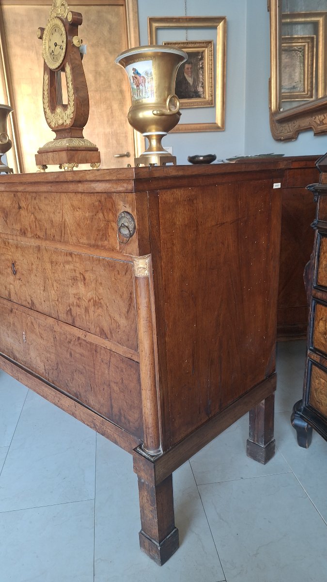 Pair Of Empire-style Chests Of Drawers, With Half-columns And Walnut-veneered Fronts-photo-2