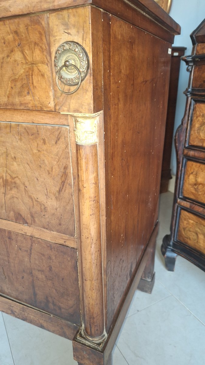 Pair Of Empire-style Chests Of Drawers, With Half-columns And Walnut-veneered Fronts-photo-3