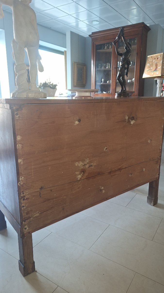 Pair Of Empire-style Chests Of Drawers, With Half-columns And Walnut-veneered Fronts-photo-6