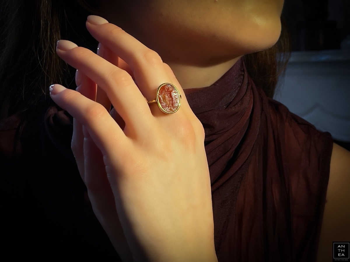 A Gold Ring Set With A Roman Carnelian Intaglio. Sol Invictus.-photo-3