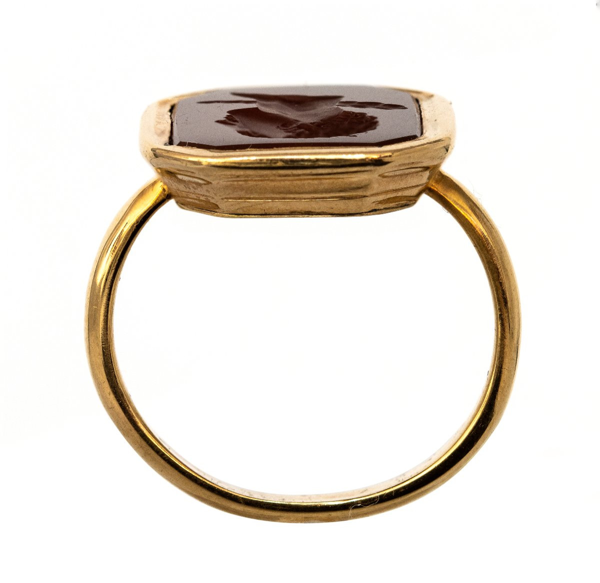 A 19th Century Gold Ring Set With A Neoclassical Carnelian Intaglio. Bust Of Young Hercules.-photo-4