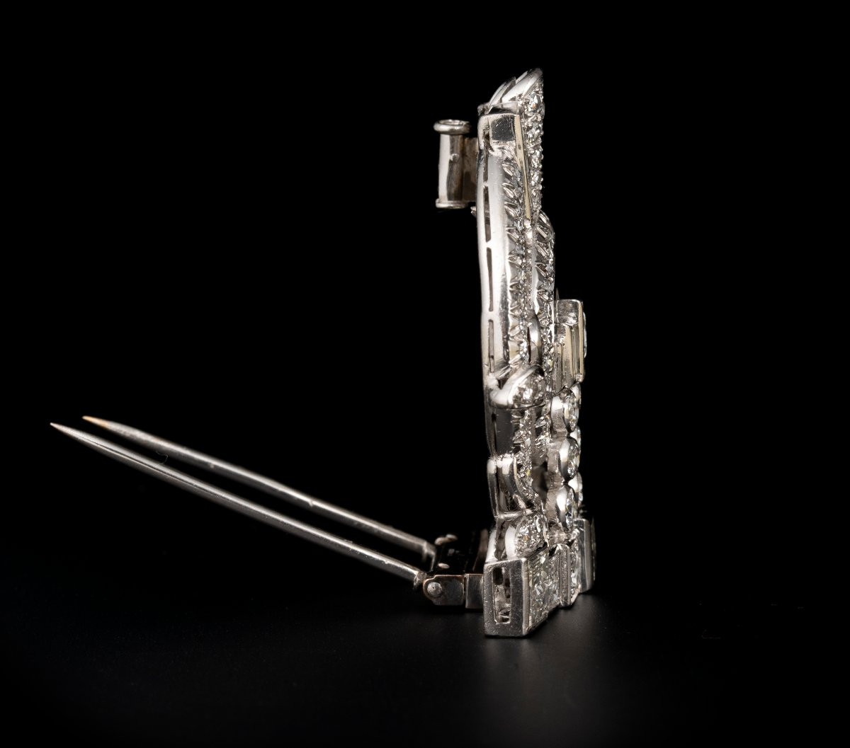 Broche platine et diamant taille ancienne 1950-60-photo-1