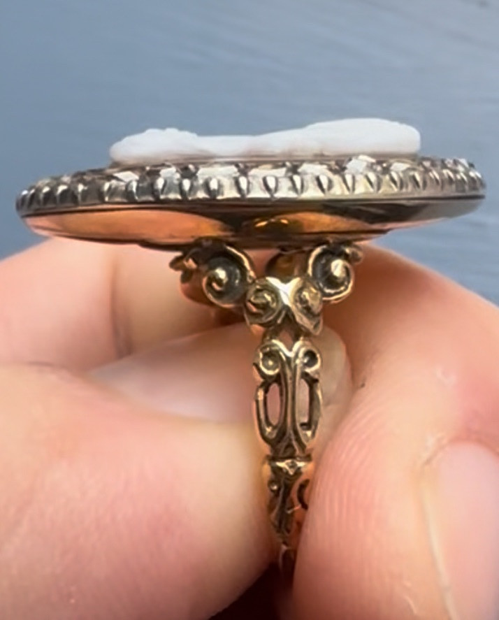 BAGUE EN OR 18K AVEC CAMÉE EN AGATE & DIAMANTS TAILLE ROSE – IMPÉRATRICE FAUSTINE L'ANCIENNE-photo-4