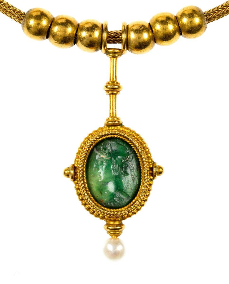 Magnifique Collier Archéologique de Giacinto Melillo | Douze Intailles Romaines en Or-photo-3