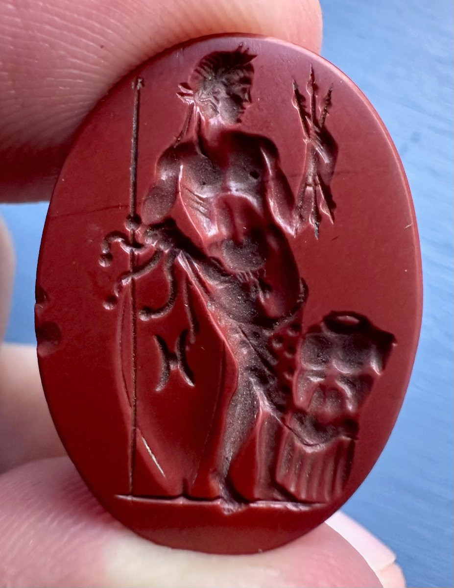 A  18th C. Or Earlier Red Jasper Intaglio — Roman Julio-claudian Emperor As Jupiter-photo-2