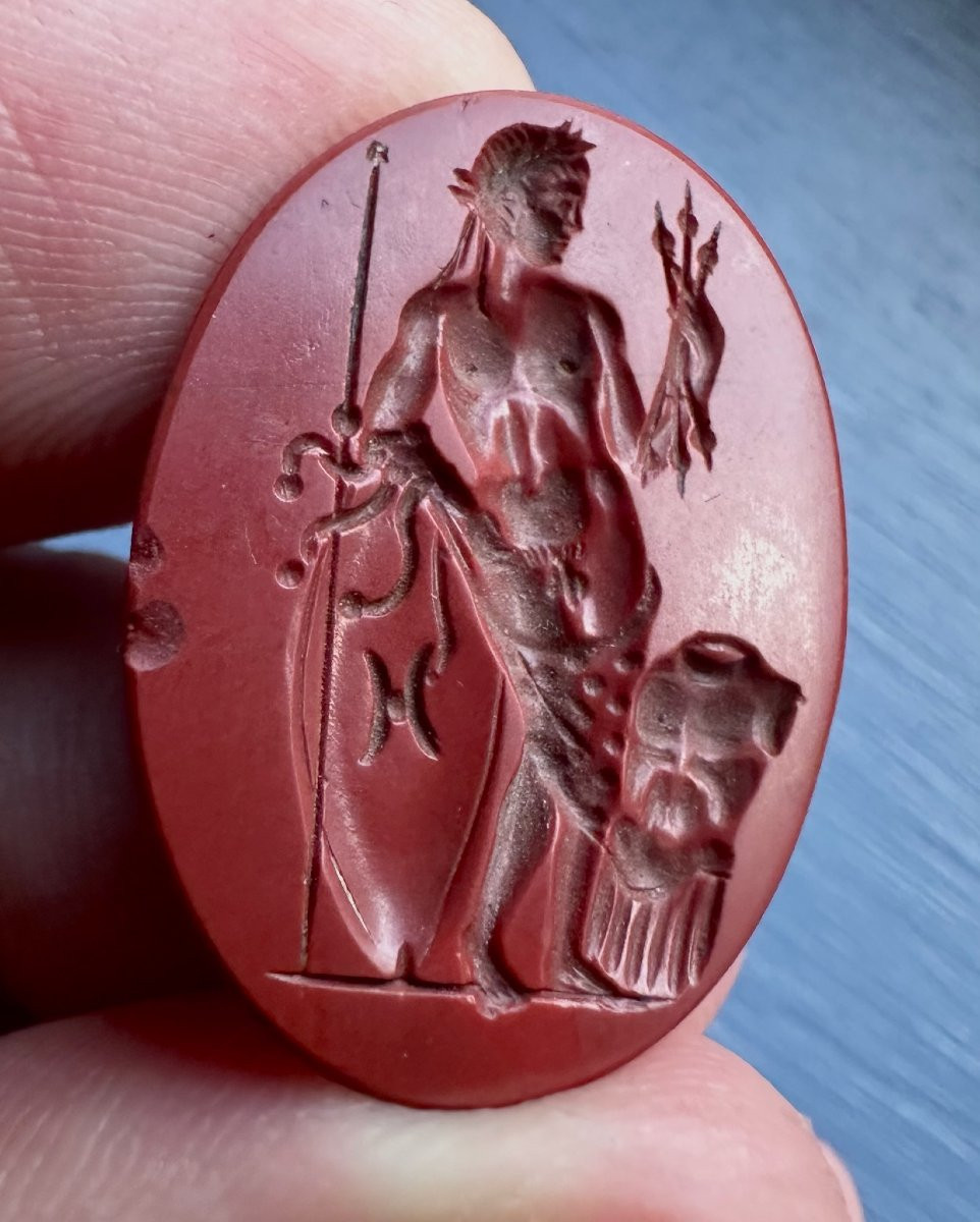 A  18th C. Or Earlier Red Jasper Intaglio — Roman Julio-claudian Emperor As Jupiter-photo-3