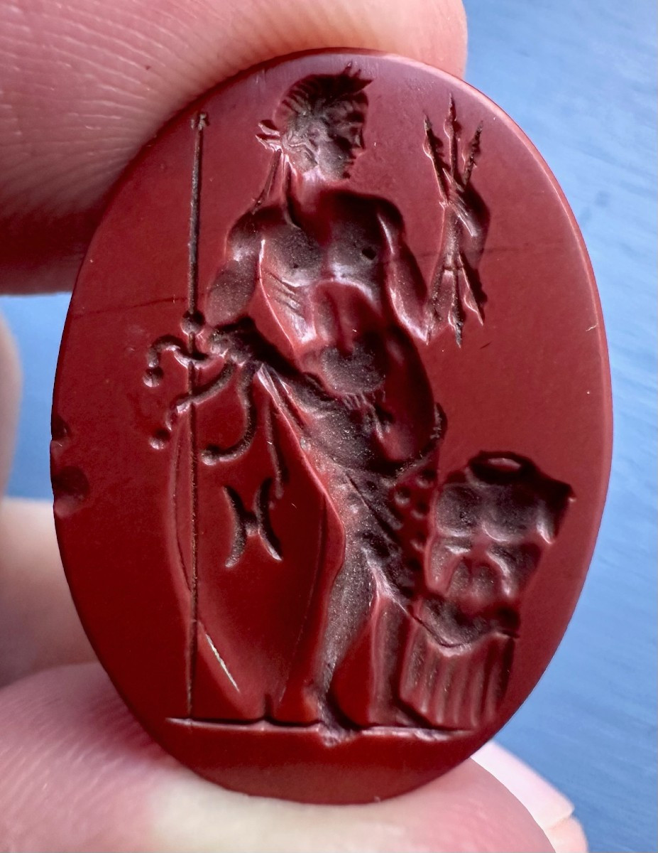 A  18th C. Or Earlier Red Jasper Intaglio — Roman Julio-claudian Emperor As Jupiter