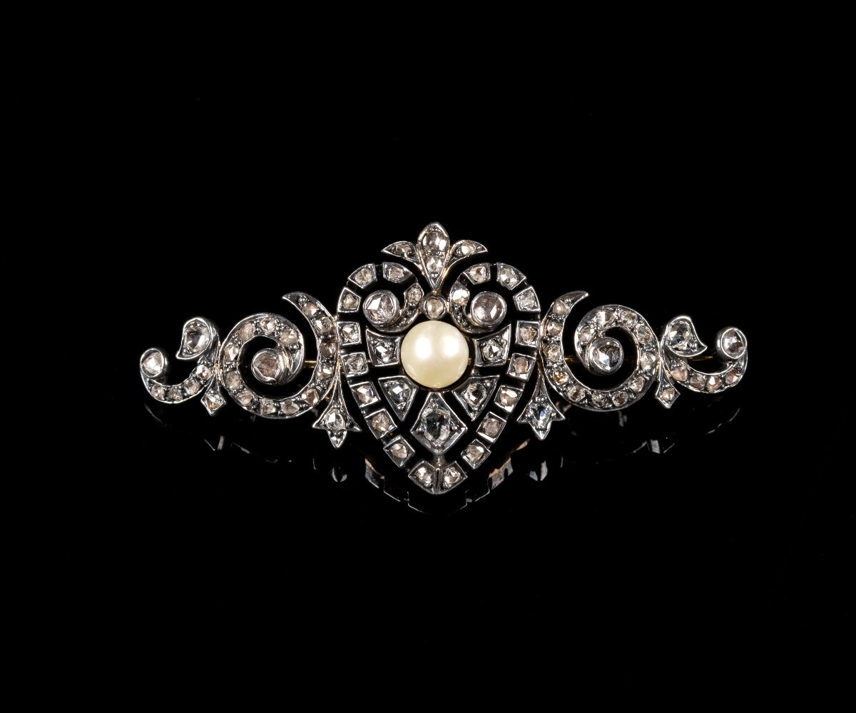 Broche Belle Époque Diamants & Perle | Française v.1900-photo-3