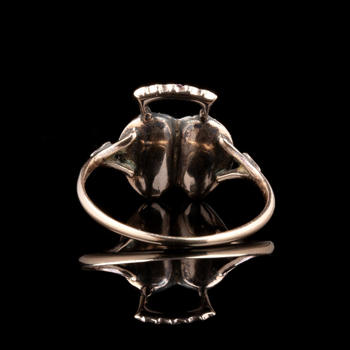 Bague Géorgienne/Début XIXe en or à double cœur — Agate mousse et rubis-photo-2