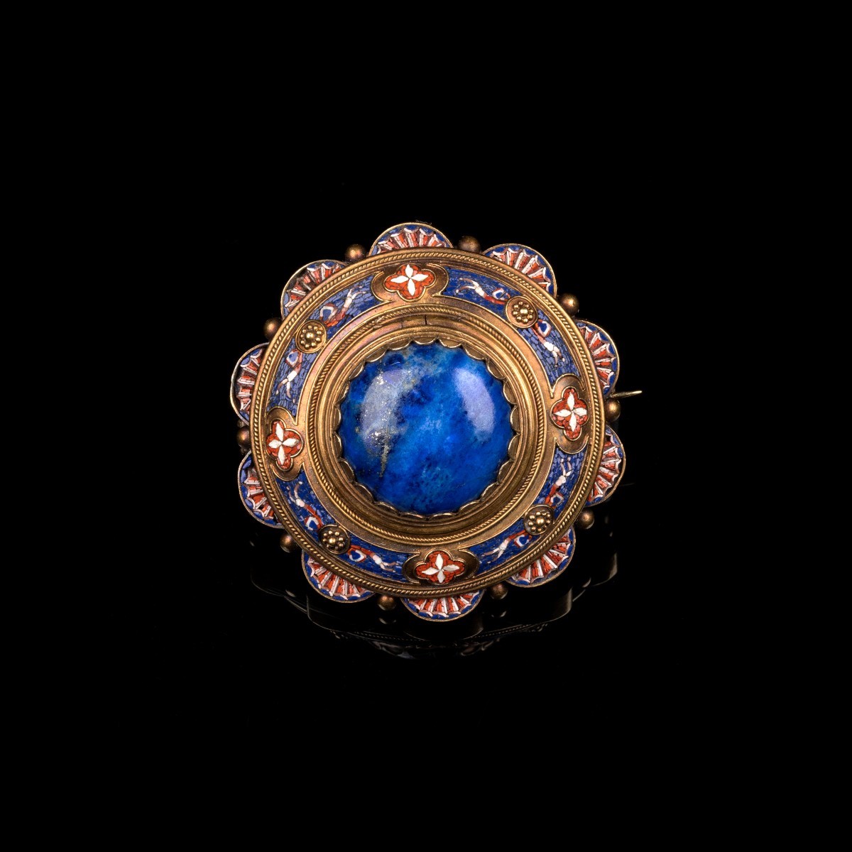 Broche Revival en or et micromosaïque, avec lapis-lazuli et compartiment secret — Rome, c. 1800