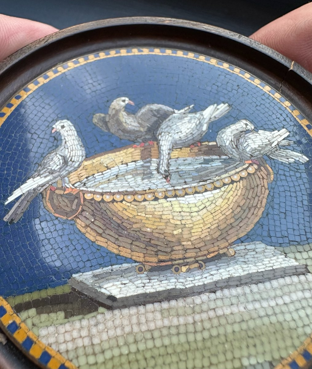 GIACOMO RAFFAELLI, att. à (1753-1836). Micromosaïque du Grand Tour — Les Colombes de Pline-photo-3
