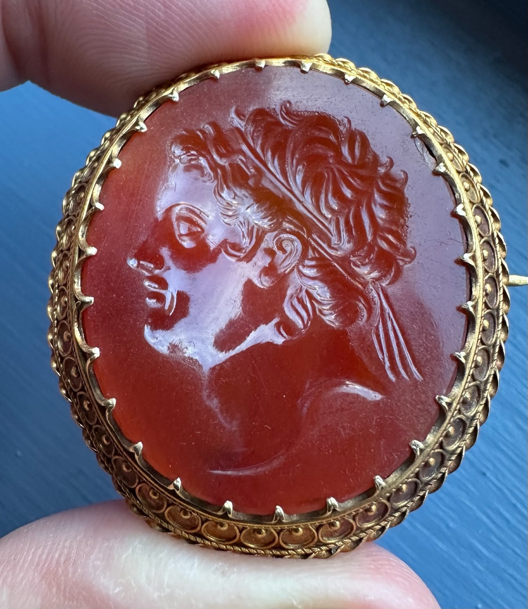 19th Century Gold Brooch Set With An Intaglio On Carnelian.  Hellenistic Ruler-photo-4