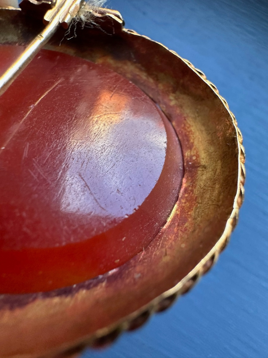 19th Century Gold Brooch Set With An Intaglio On Carnelian.  Hellenistic Ruler-photo-4