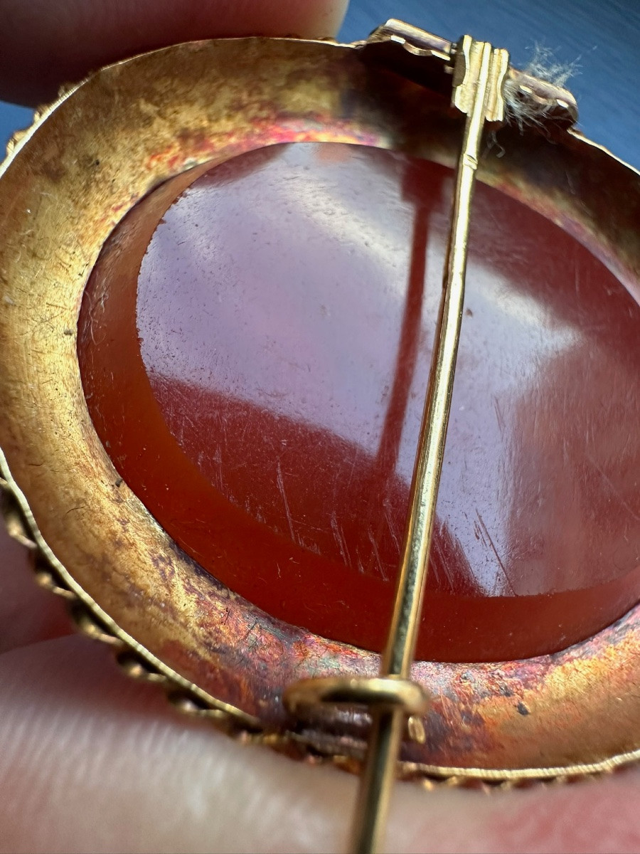 19th Century Gold Brooch Set With An Intaglio On Carnelian.  Hellenistic Ruler-photo-5