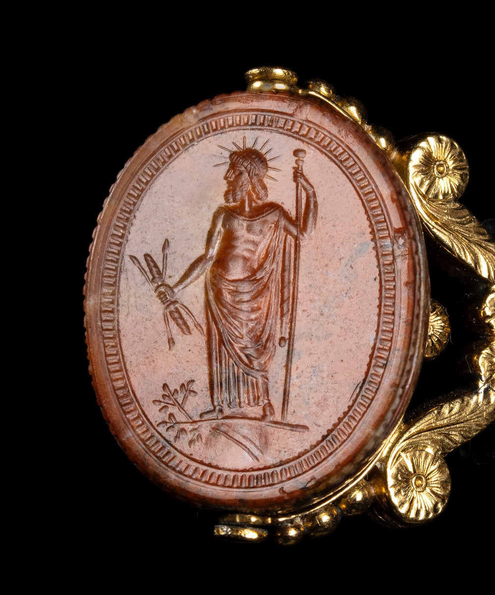 SCEAU PENDENTIF EN OR CISELÉ DU XVIIIE SIÈCLE, SERTI D'UN SCARABÉE. JUPITER-photo-3