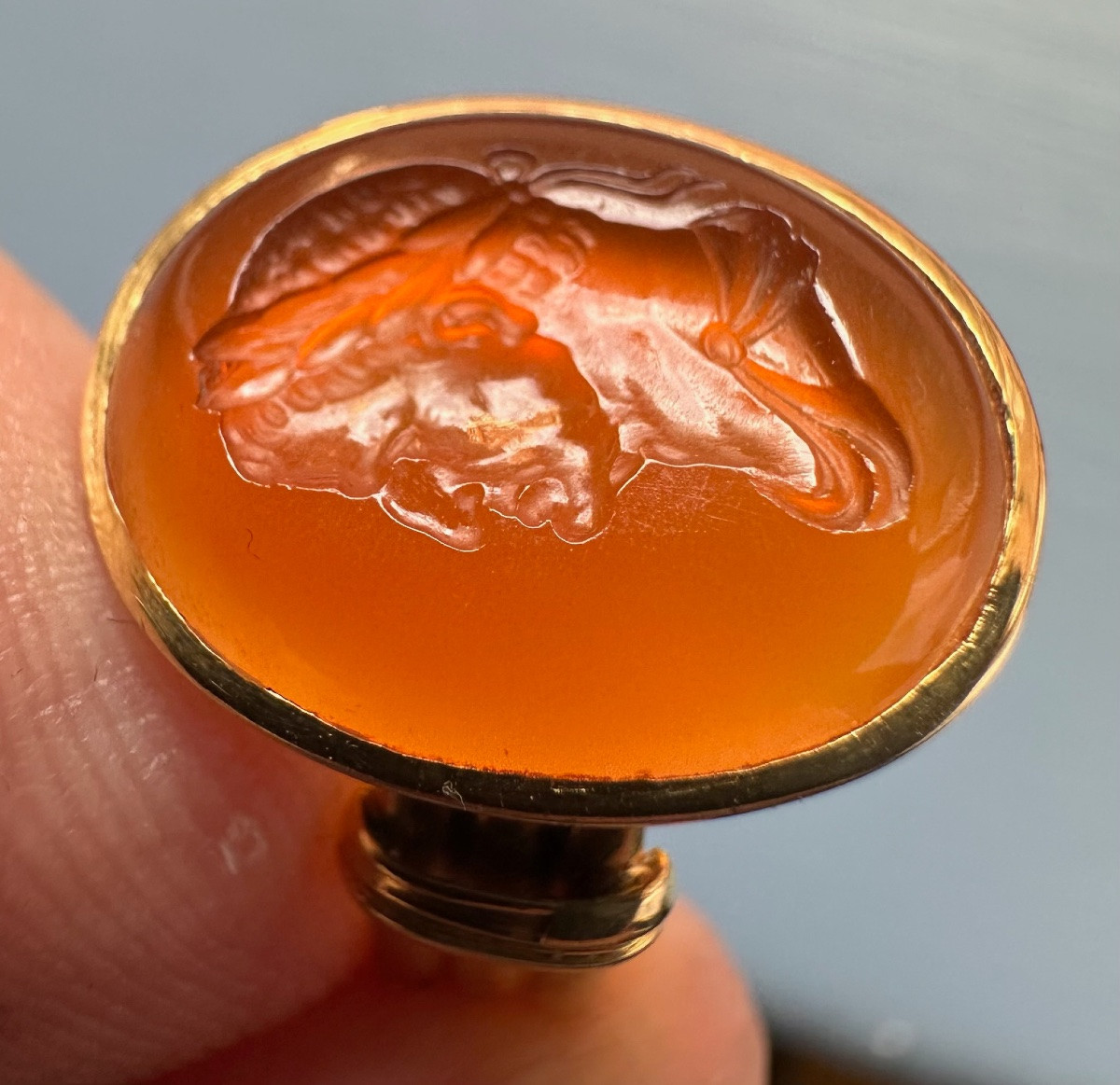 Gold Ring Set With An 18th-century Intaglio On Carnelian. Bust Of Emperor Galba (r. 68-69 )-photo-3