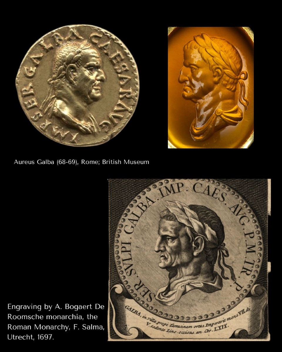 Gold Ring Set With An 18th-century Intaglio On Carnelian. Bust Of Emperor Galba (r. 68-69 )-photo-1