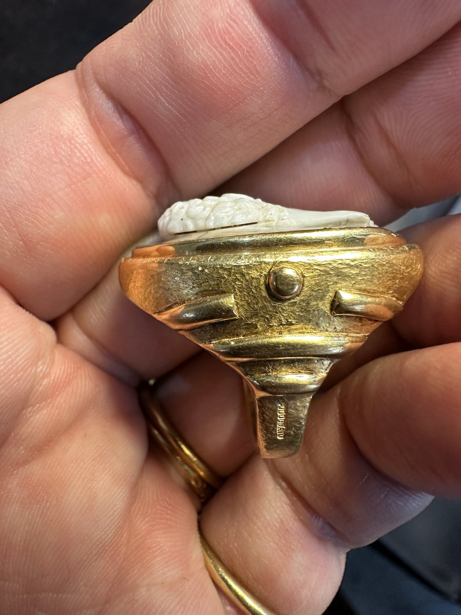 Attilio Codognato. Bague camée sur agate néoclassique — Hercule jeune Or jaune 18 carats — XXe -photo-3