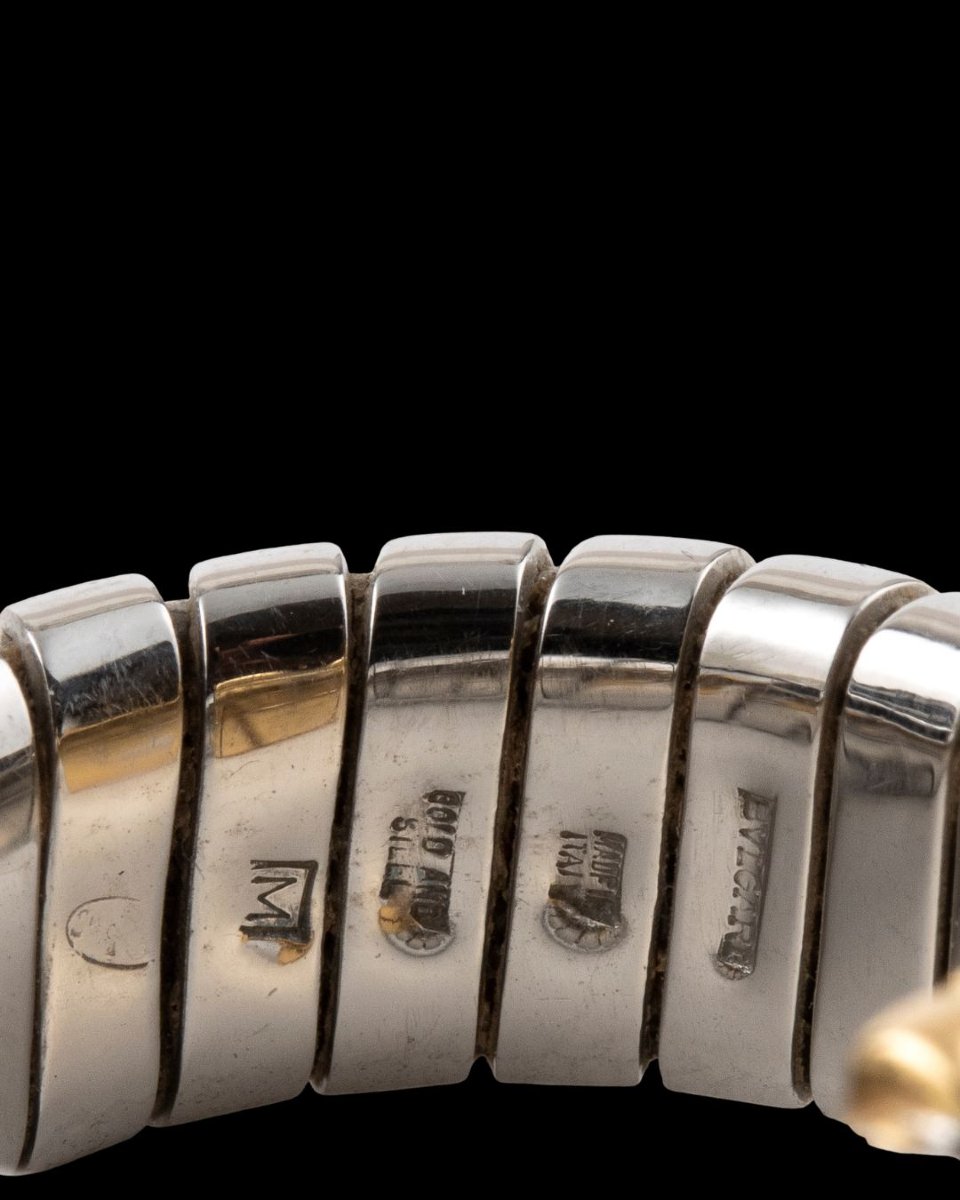 Bulgari, bague « Parentesi Tubogas » bicolore, diamants, vintage-photo-3