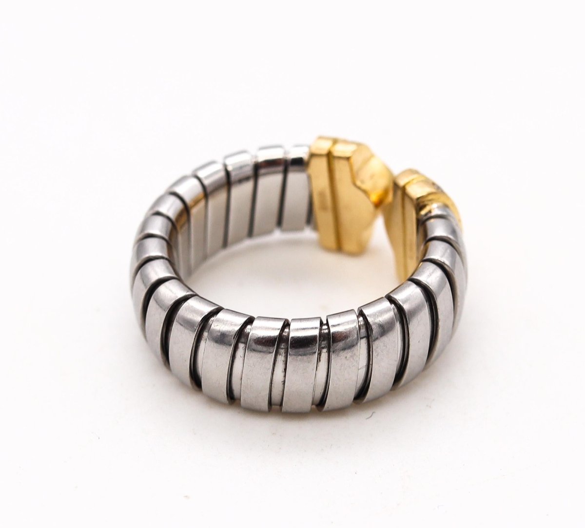 Bulgari, bague « Parentesi Tubogas » bicolore, diamants, vintage-photo-2