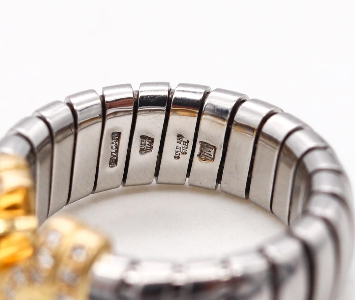 Bulgari, bague « Parentesi Tubogas » bicolore, diamants, vintage-photo-3