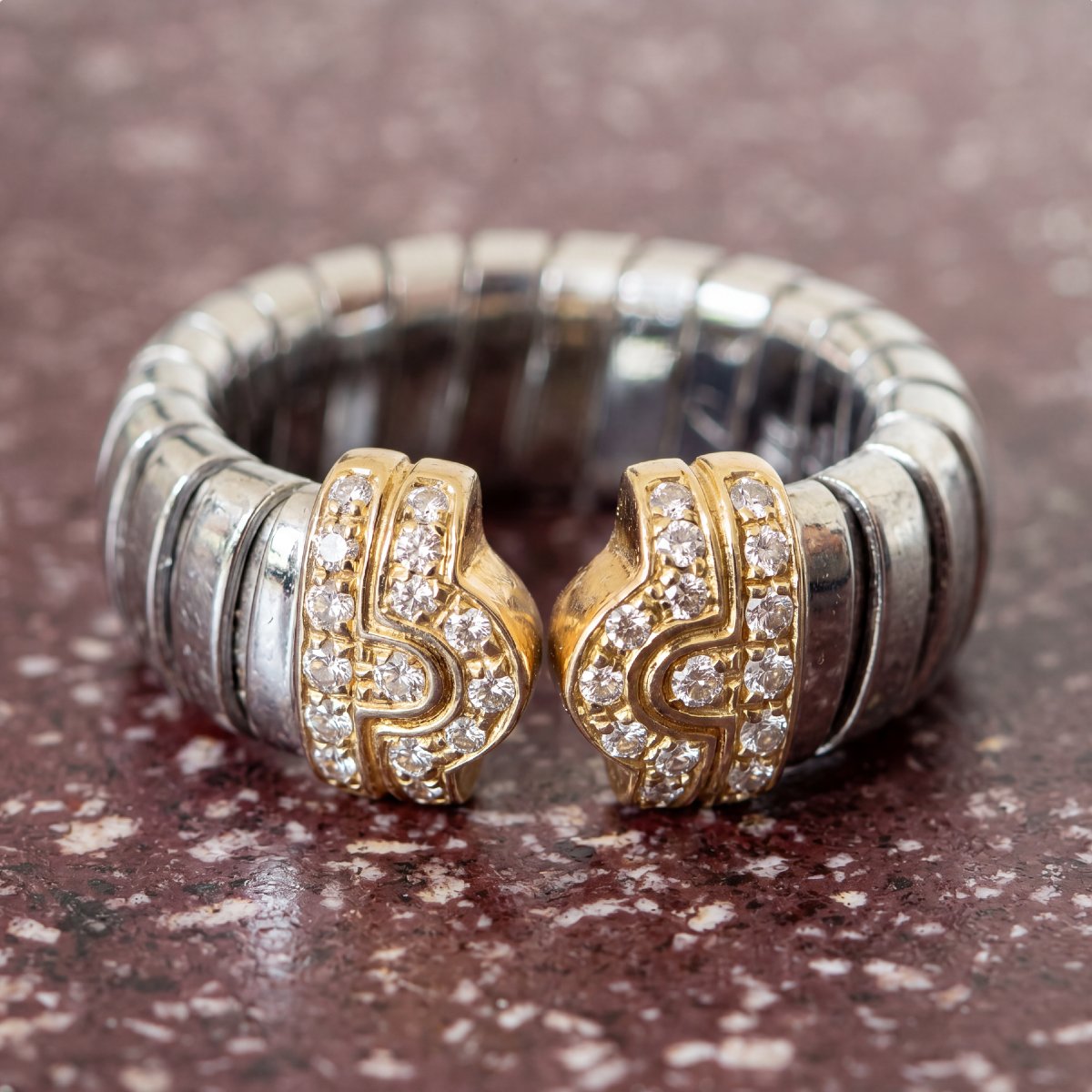 Bulgari, bague « Parentesi Tubogas » bicolore, diamants, vintage