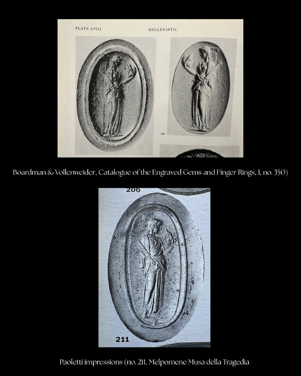 Bague en or XIXe s. sertie d'une intaille romaine sur cornaline. Melpomène, muse de la tragédie-photo-2