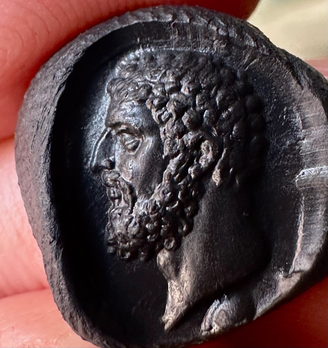 Imperial Roman Intaglio On Carnelian. Portrait Of Hercules.-photo-2