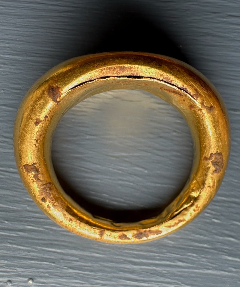 Roman Ring Made Of Gold And Green Chalcedony. Satyr With Dionysian Attributes.-photo-4