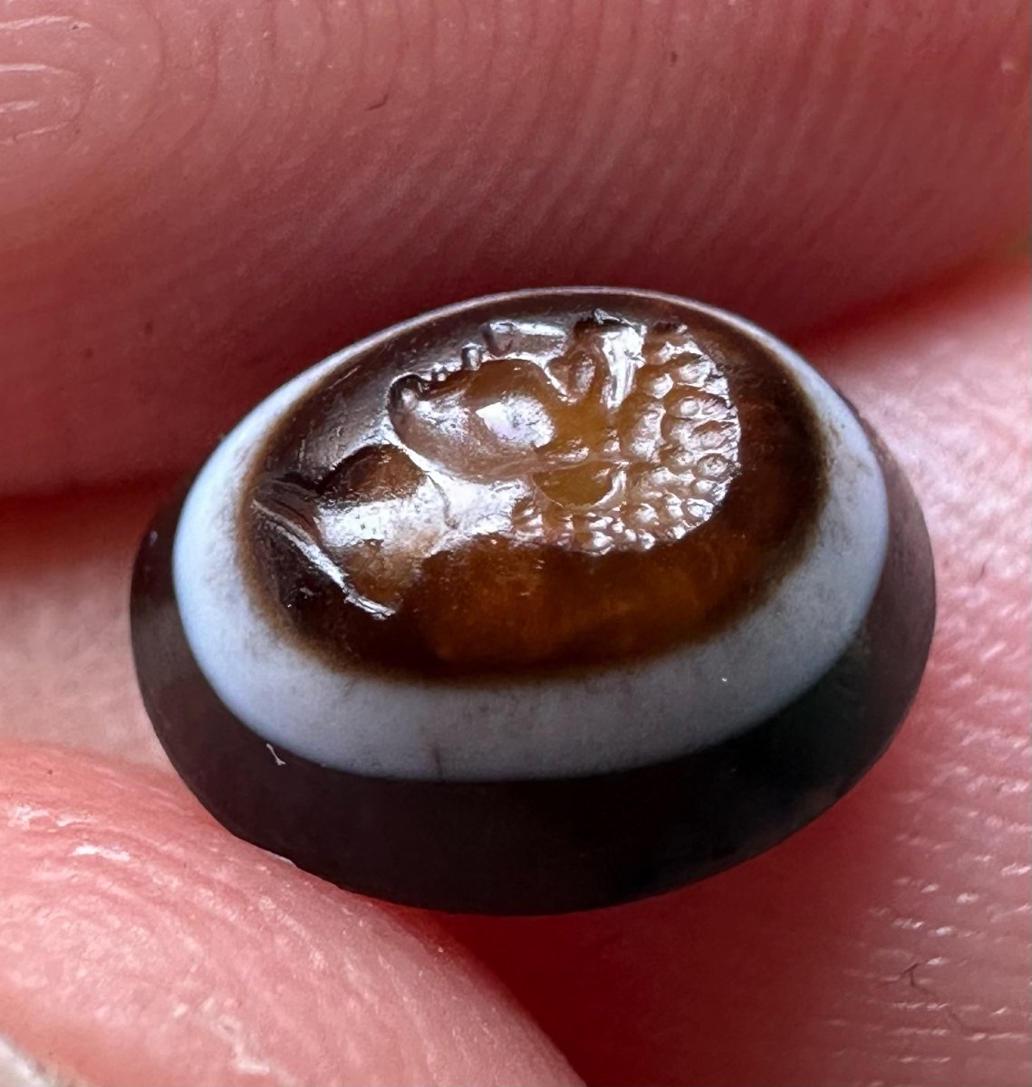 Intaille romaine sur agate à trois strates. Portrait d'Hercule jeune.-photo-3