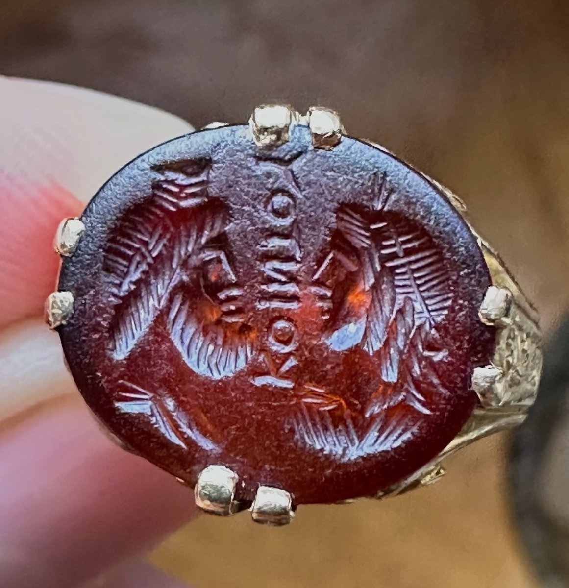 Late 19th/early 20th-century Gold Ring Set With A Roman Intaglio On Sardonyx. Isis And Serapis.-photo-4