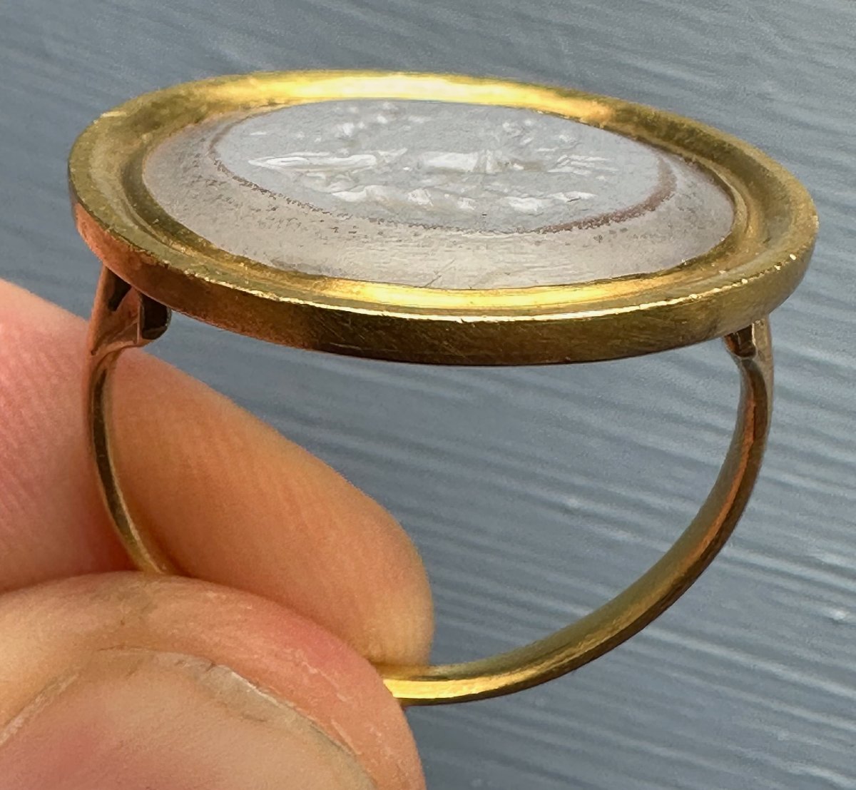 Gold Ring Set With A Neoclassical Intaglio On Chalcedony. The Conquest Of Love.-photo-5